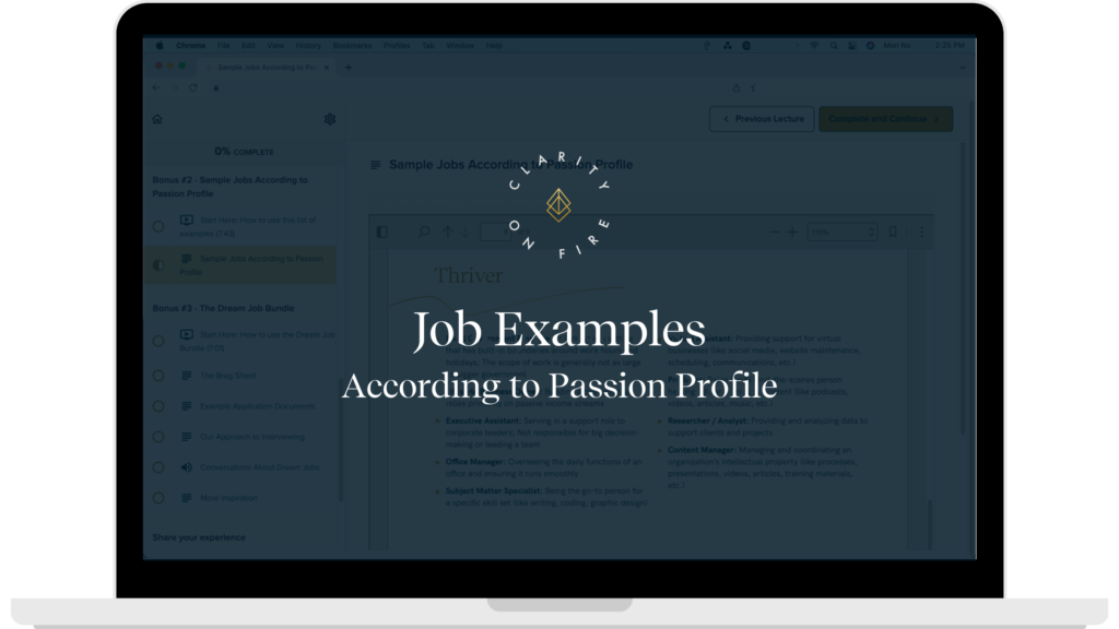 Passion Profile Short Course Bonus - Job Examples According to Passion Profile